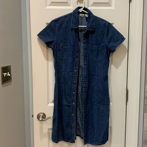 LL Bean denim dress, size 8, snap closure, shirt sleeve